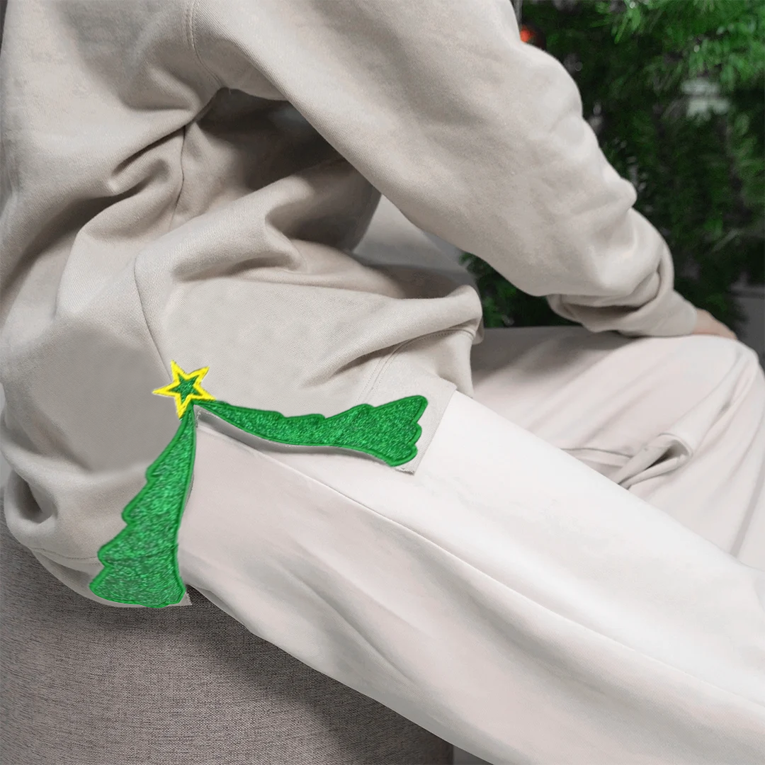 Custom Merry Christmas Embroidered, Two Side Christmas Tree Cut-Out Sweatshirt, Glitter Christmas Sweatshirt