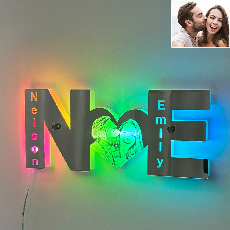 Personalized letter heart photo led mirror light