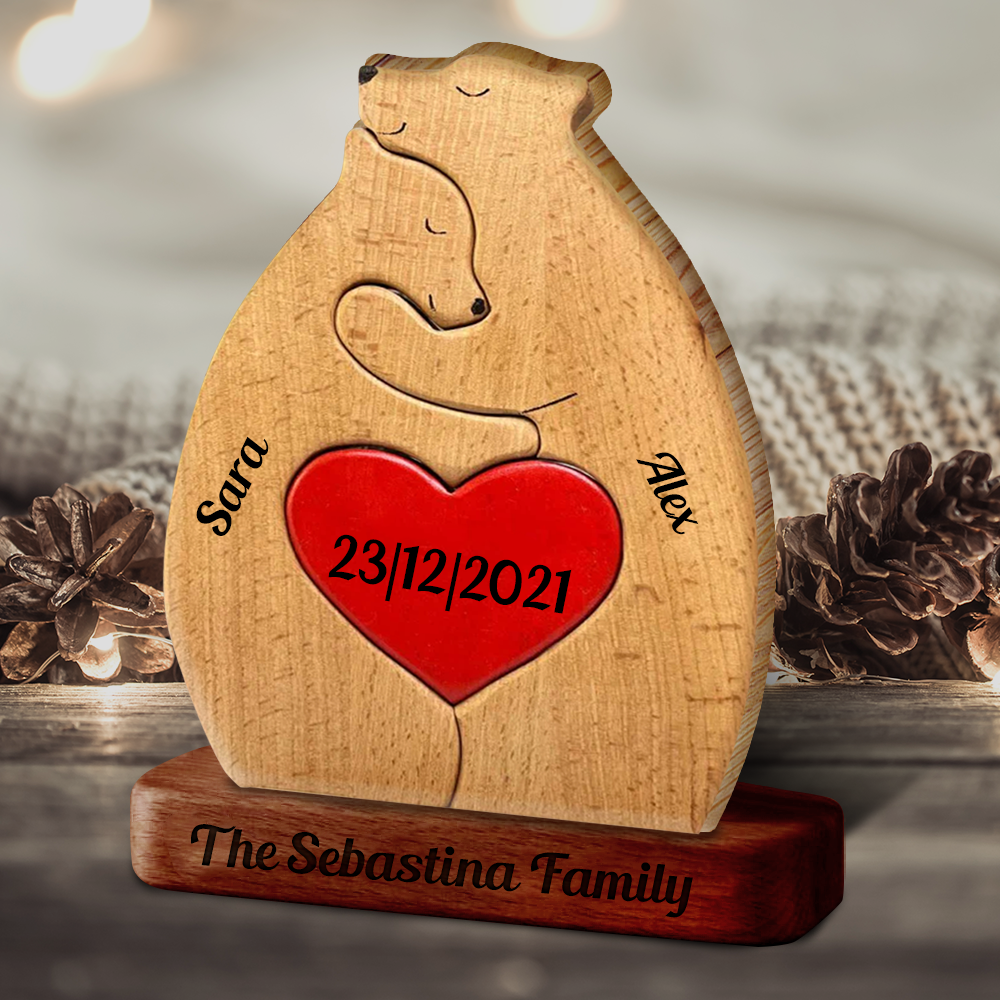 Personalized Wooden Bears Couple - Puzzle Wooden Bears Family - Wooden Pet Carvings
