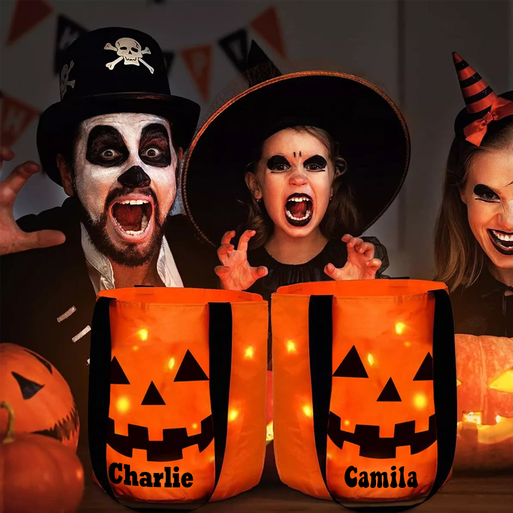 Personalized Halloween LED Light Pumpkin Bucket | CWHalloween10