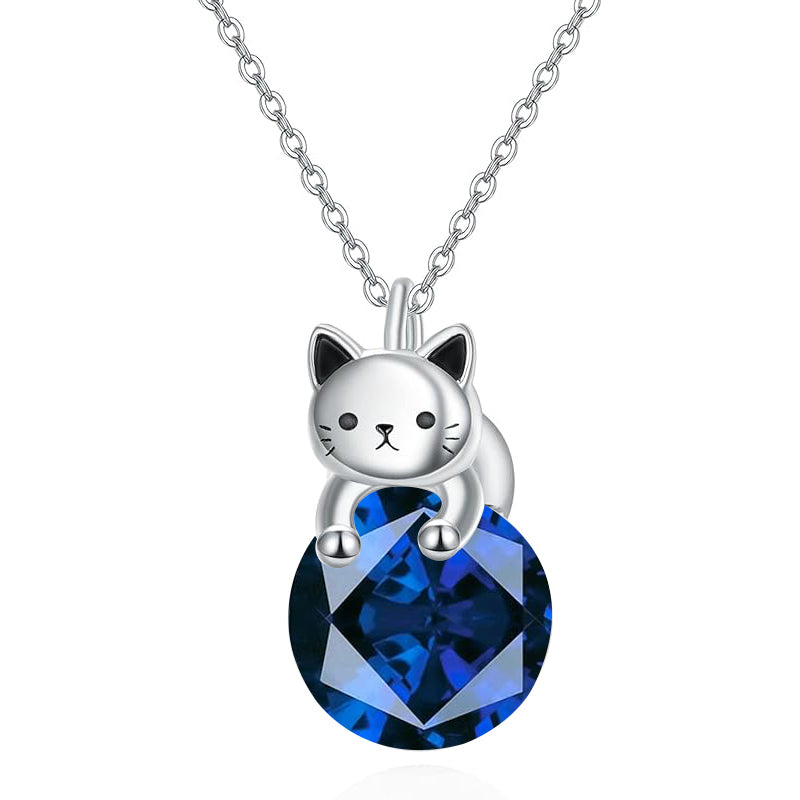 Cat Necklace with Birthstone 925 Sterling Silver Cat Pendant Necklace Gift for Women