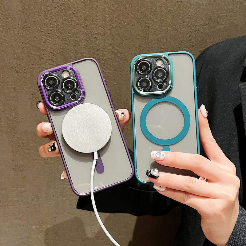Clear Magnetic with HD Lens Film Phone case with wireless charging for iPhone 15 pro max/14/13/12