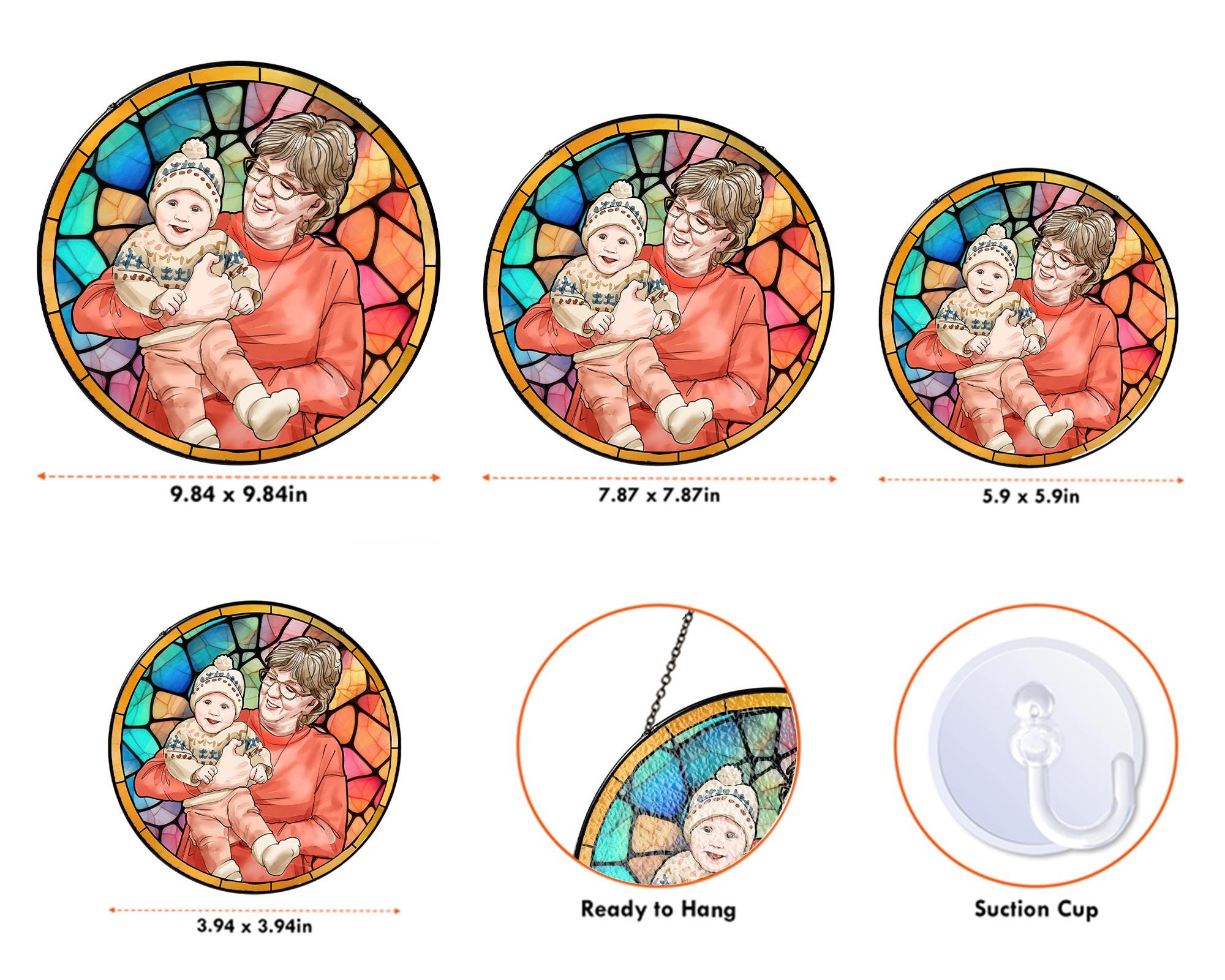 Personalized Grandma Portrait Suncatcher Window Hanging