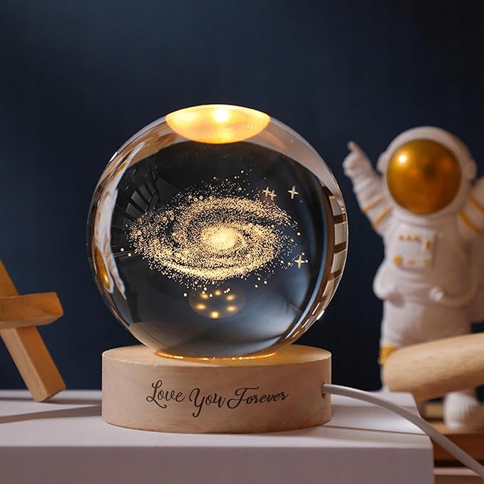 ❤️‍🔥Valentine's Day Sale🔥Custom Text Wooden Luminous Base 3d Crystal Ball Night Light 3D Galaxy Crystal Ball