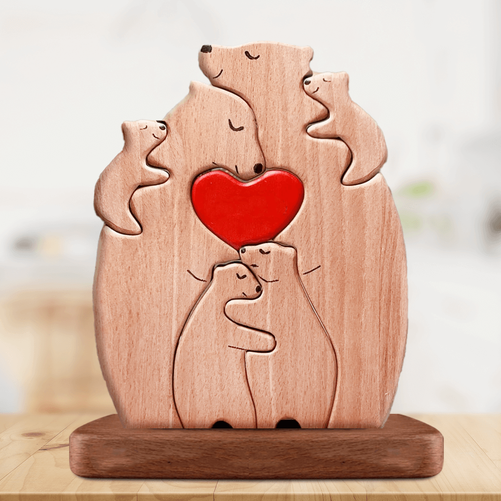 Personalized Wooden Bears Family - Puzzle Wooden Bears Family - Wooden Pet Carvings