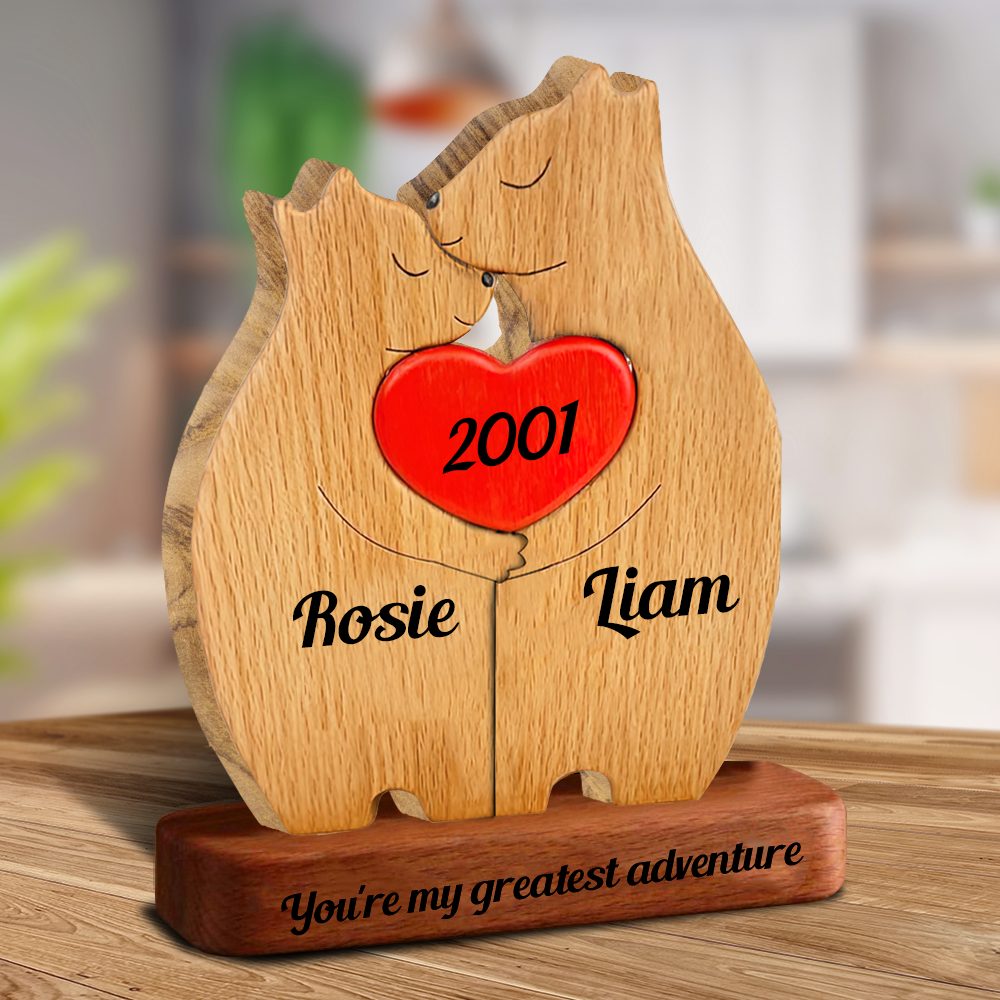 Forever and Always Wooden Bears Couple - Puzzle Wooden Bears Family - Wooden Pet Carvings