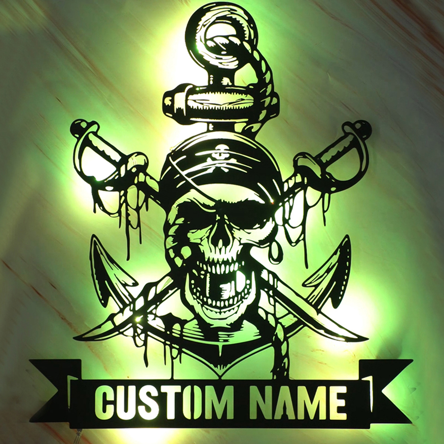 Personalized Pirate Skull Sword Metal Name Sign