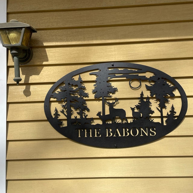 Personalized Oval Deer Metal Cabin Sign | Outdoor Hunting | Deer Hunter Gift | Custom Family Name Sign | Last Name Deer Monogram Cabin Decor