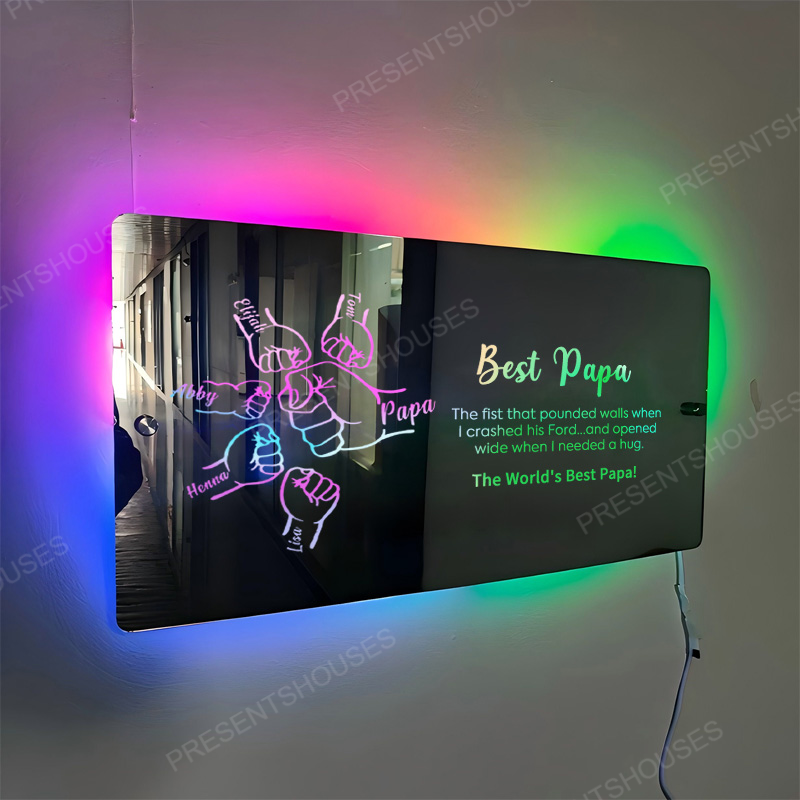 Dad's Hands Customized Dad And Child's Name Personalized Mirror Light