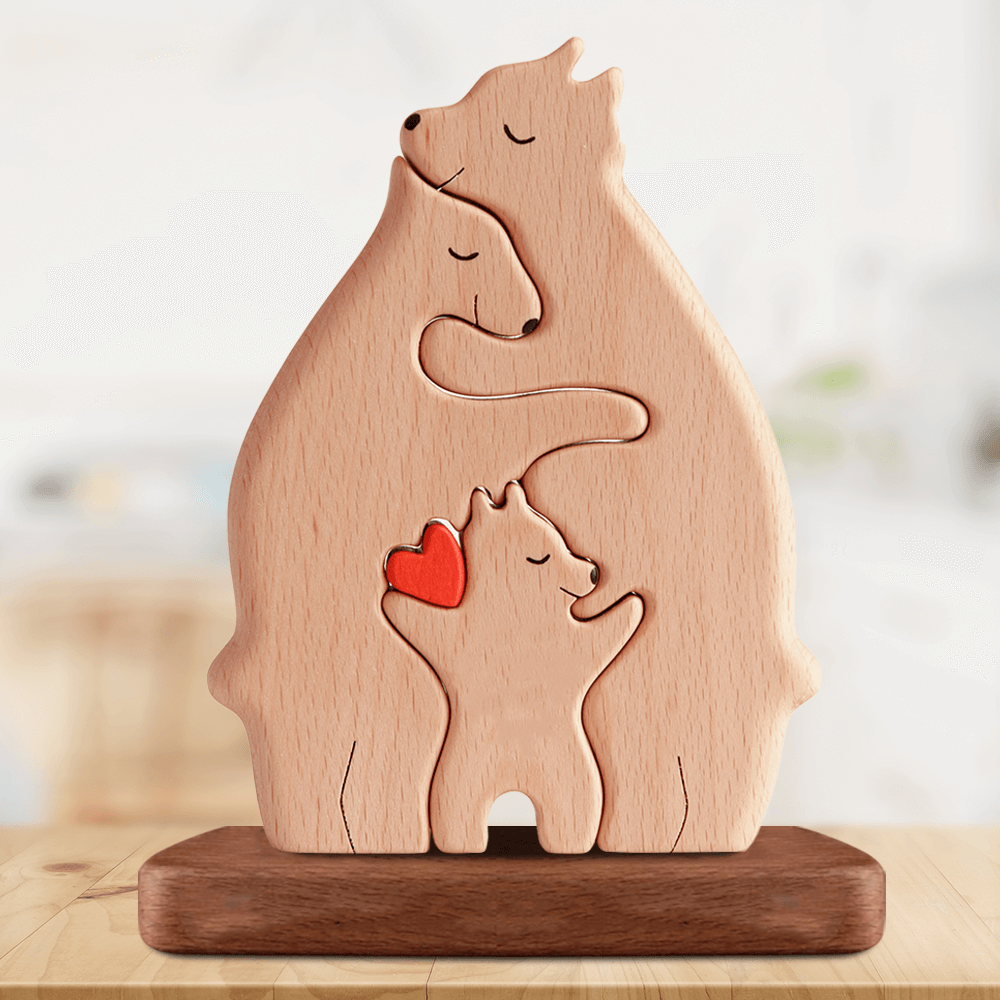 Personalized Wooden Bears Family - Puzzle Wooden Bears Family - Wooden Pet Carvings