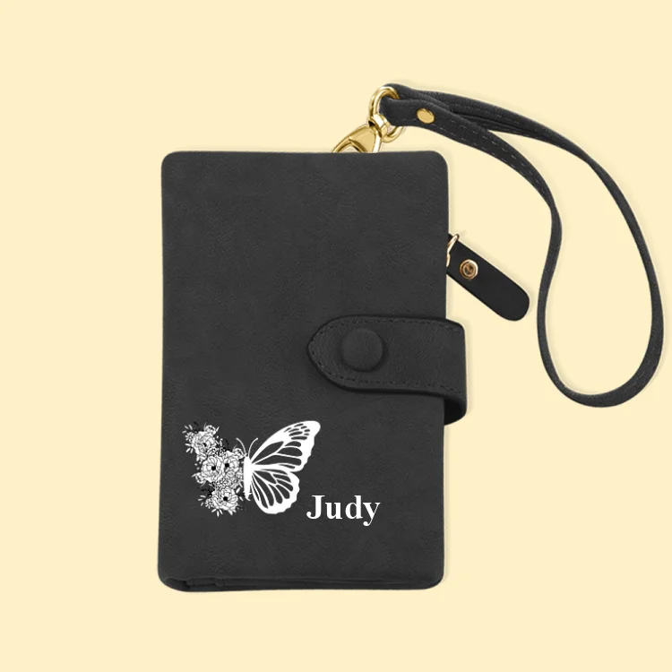 Personalized Tri-Fold Butterfly Birth Flower Leather Wallet with Coin Holder Birthday Christmas Gift for Woman