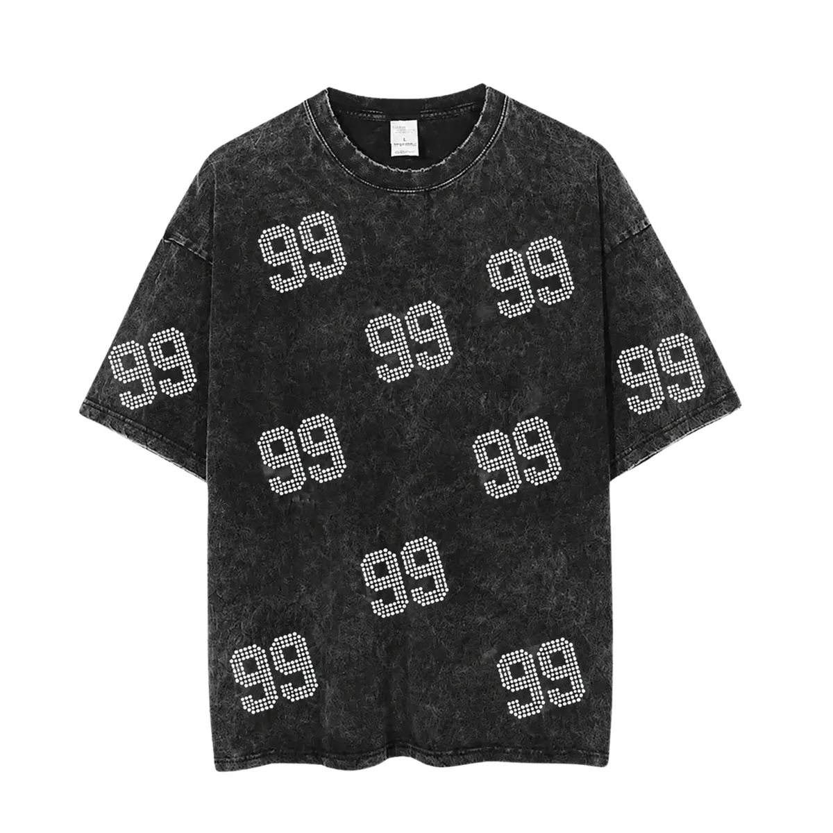 Vintage Washed Game Day T-Shirt – Rhinestone Number Sports Team Spirit Tee 