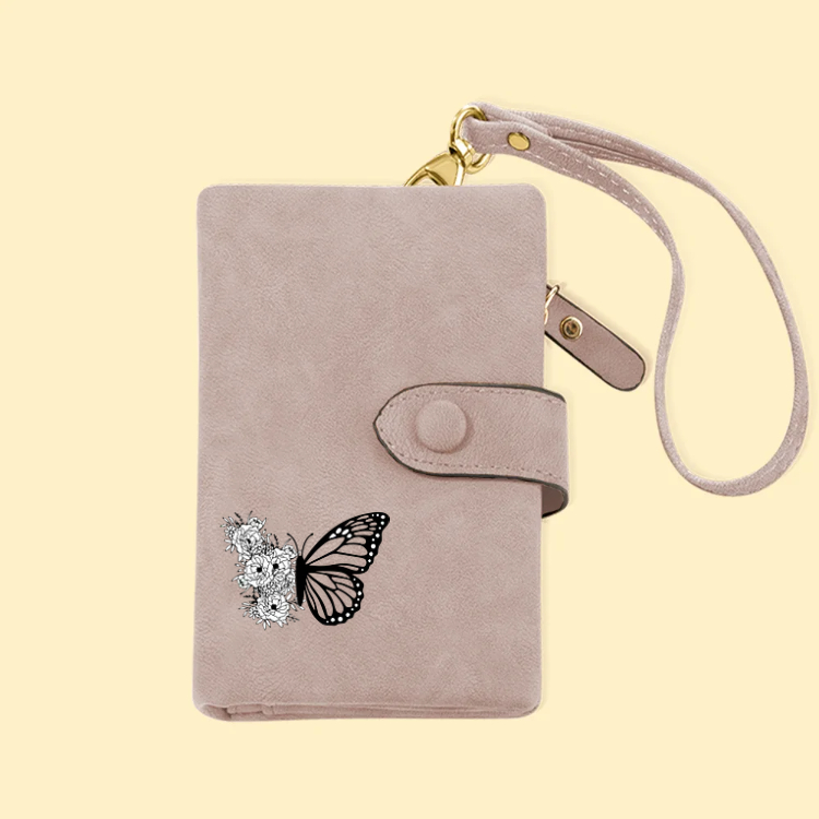 Personalized Tri-Fold Butterfly Birth Flower Leather Wallet with Coin Holder Birthday Christmas Gift for Woman