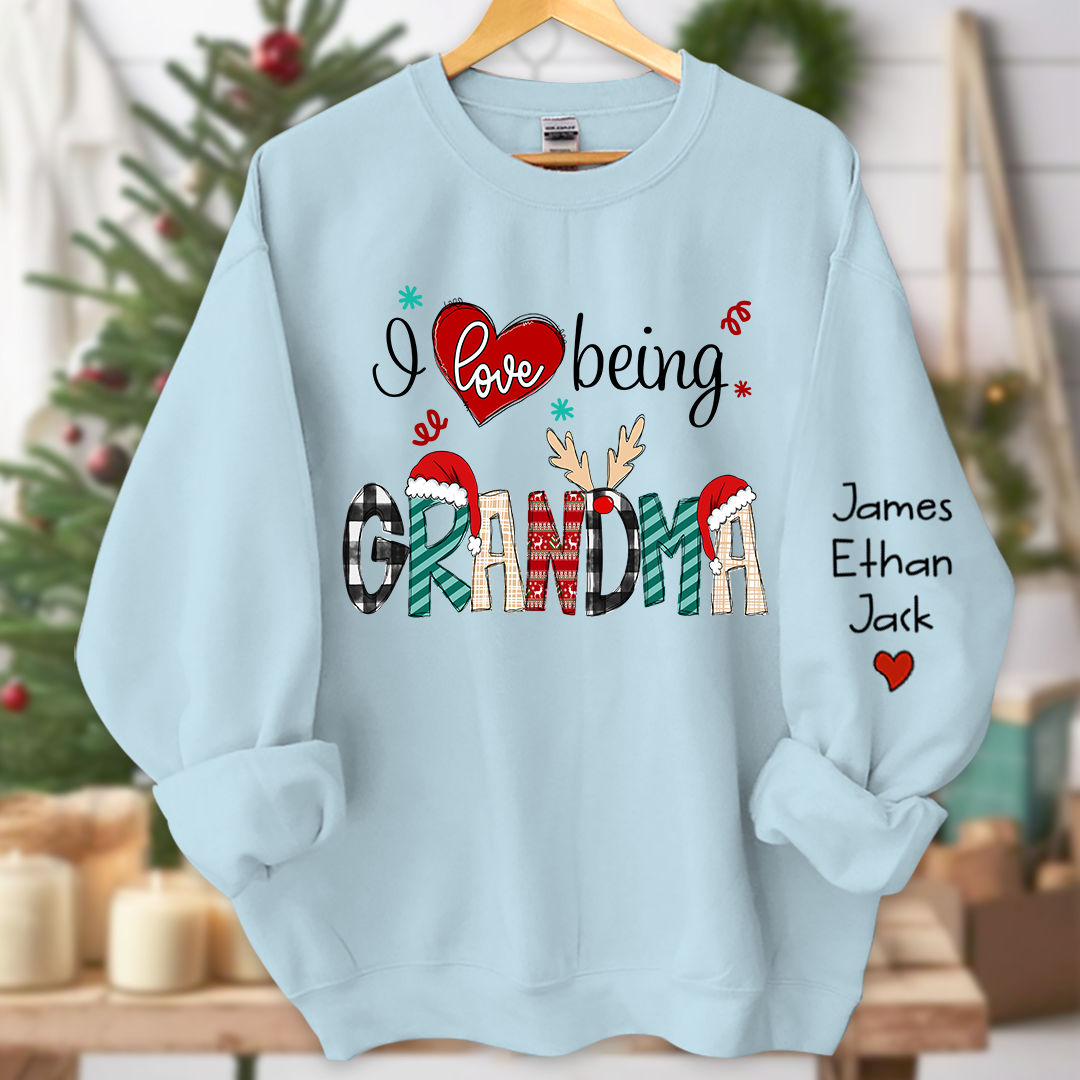 Merry Christmas  I Love Being Grandma Sweatshirt, Custom Grandma and Grandkids Sweatshirt