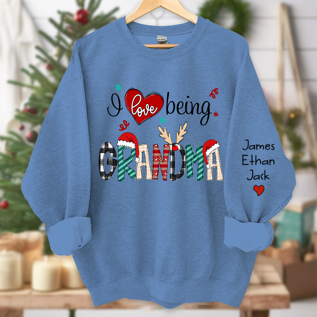 Merry Christmas  I Love Being Grandma Sweatshirt, Custom Grandma and Grandkids Sweatshirt