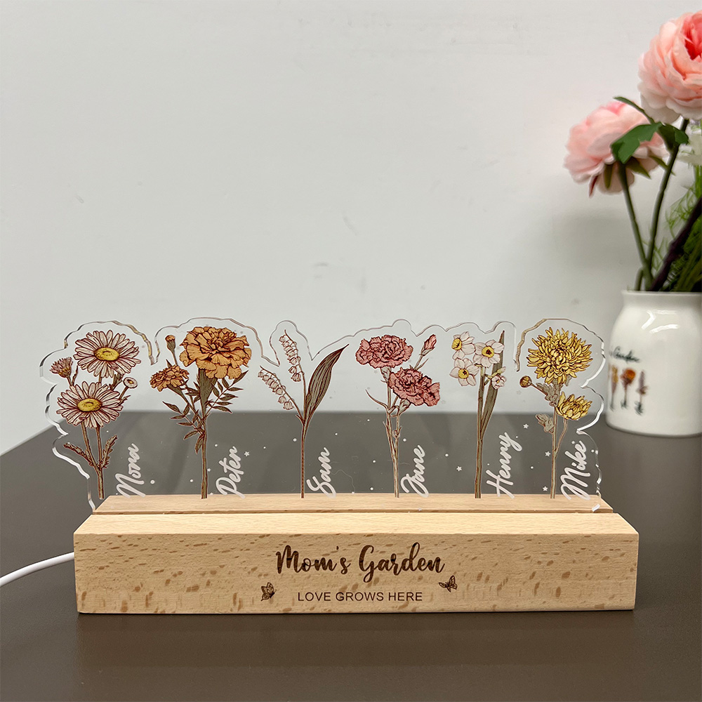 50%OFF⭐️Custom Birth Month Flower Shape & Names LED Night Light