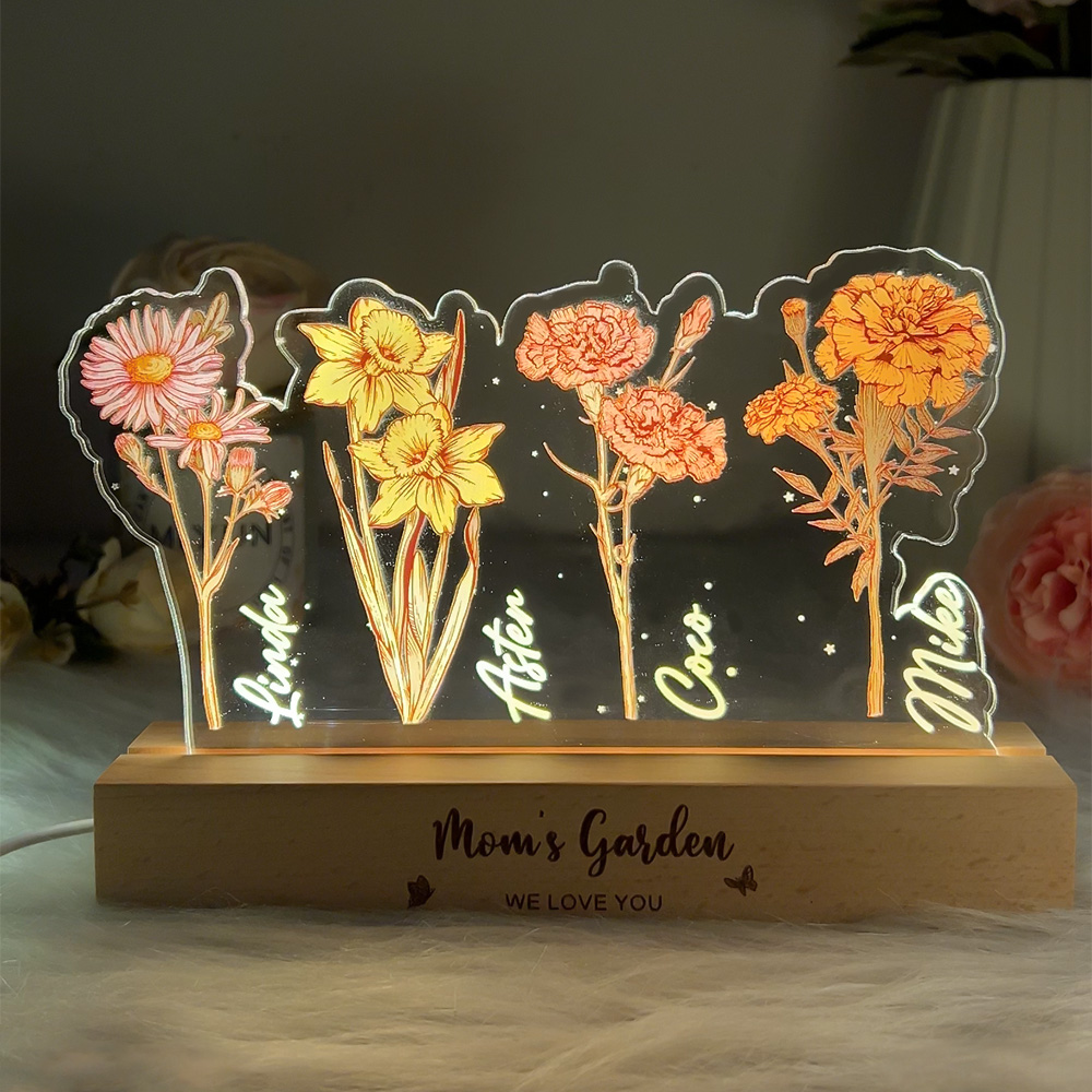 50%OFF⭐️Custom Birth Month Flower Shape & Names LED Night Light