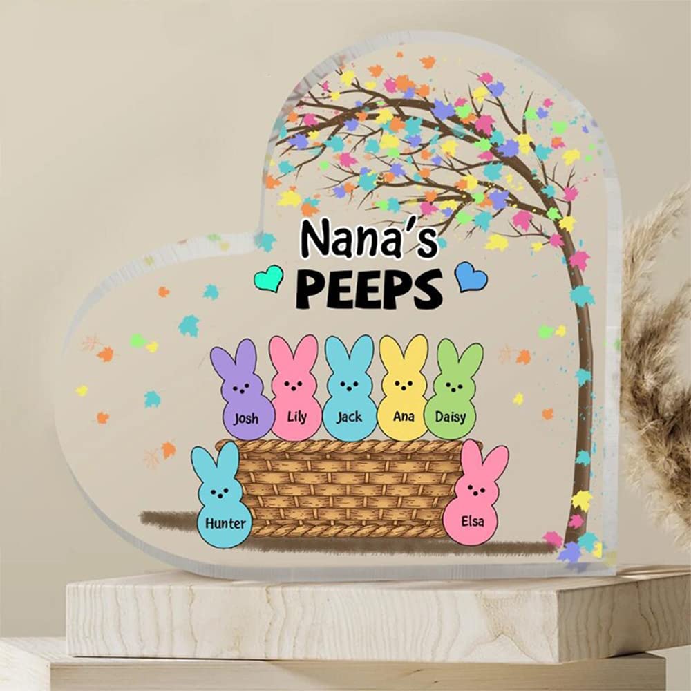 Personalized Heart-Shaped Acrylic Plaque, Grandma Easter Day, My Favourite Peeps Nana Easter Day Decor