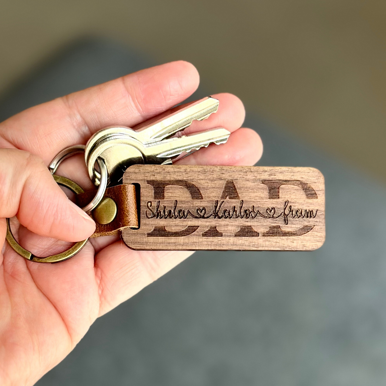 Perfect Gift For Dad - Custom Walnut Wood Key Chain