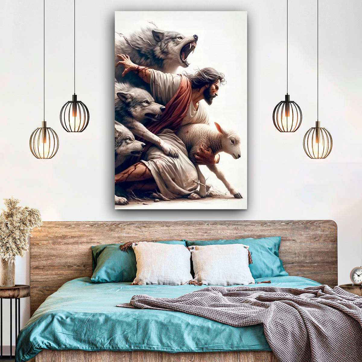 Jesus Protect A Lamb From Wolves Original Christian Wall Art