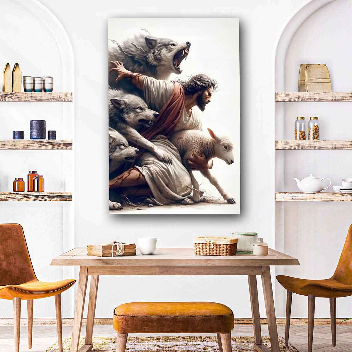 Jesus Protect A Lamb From Wolves Original Christian Wall Art