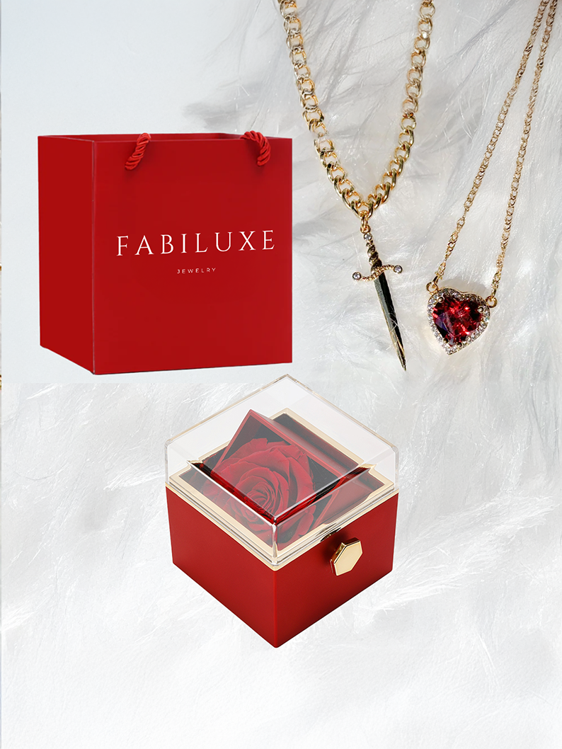 Eternal Rose Box - W/Heart & Sword Promise Necklace Set
