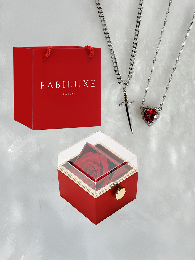 Eternal Rose Box - W/Heart & Sword Promise Necklace Set