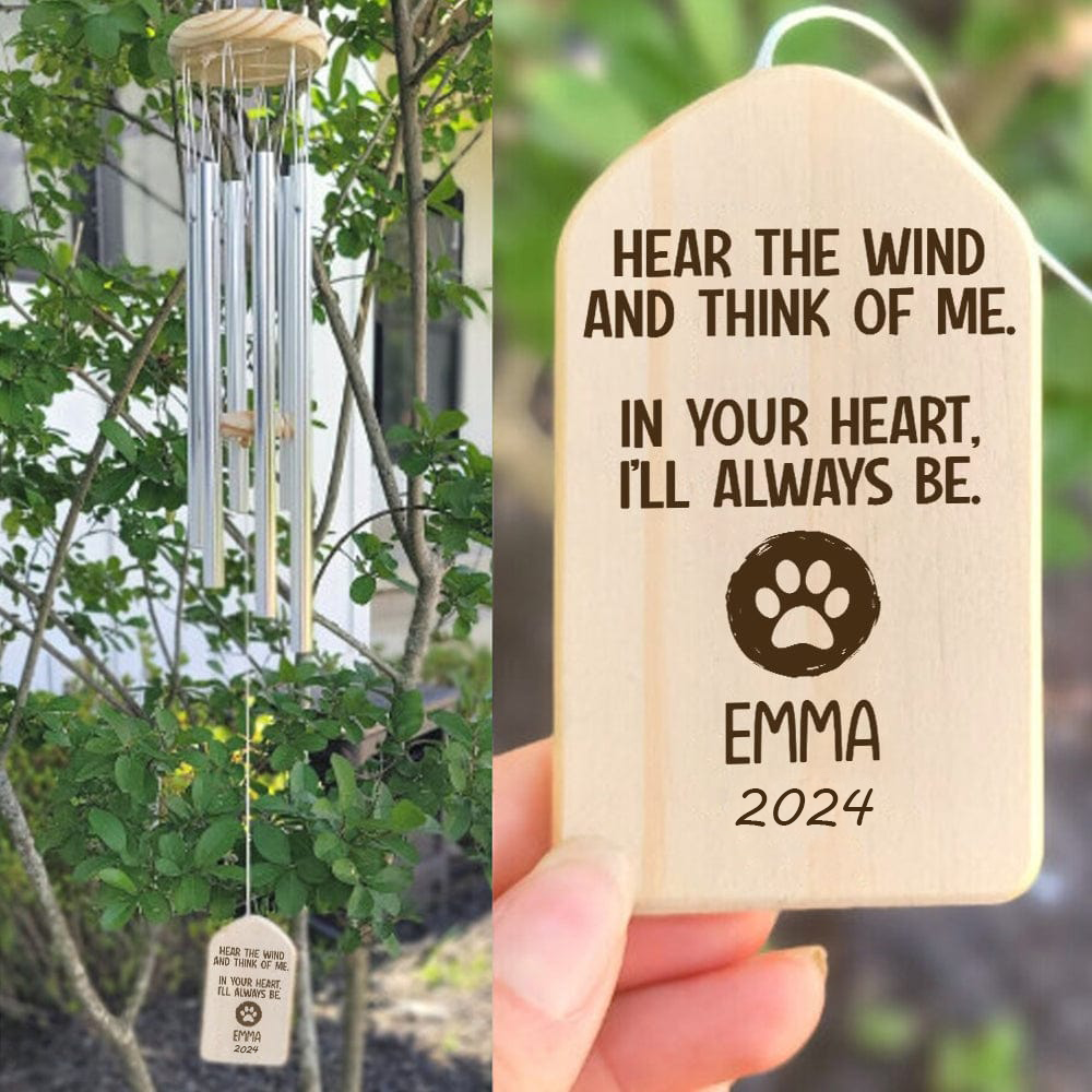 Hear The Wind And Think Of Me Dog Cat Memorial Wind Chimes Personalized Gifts