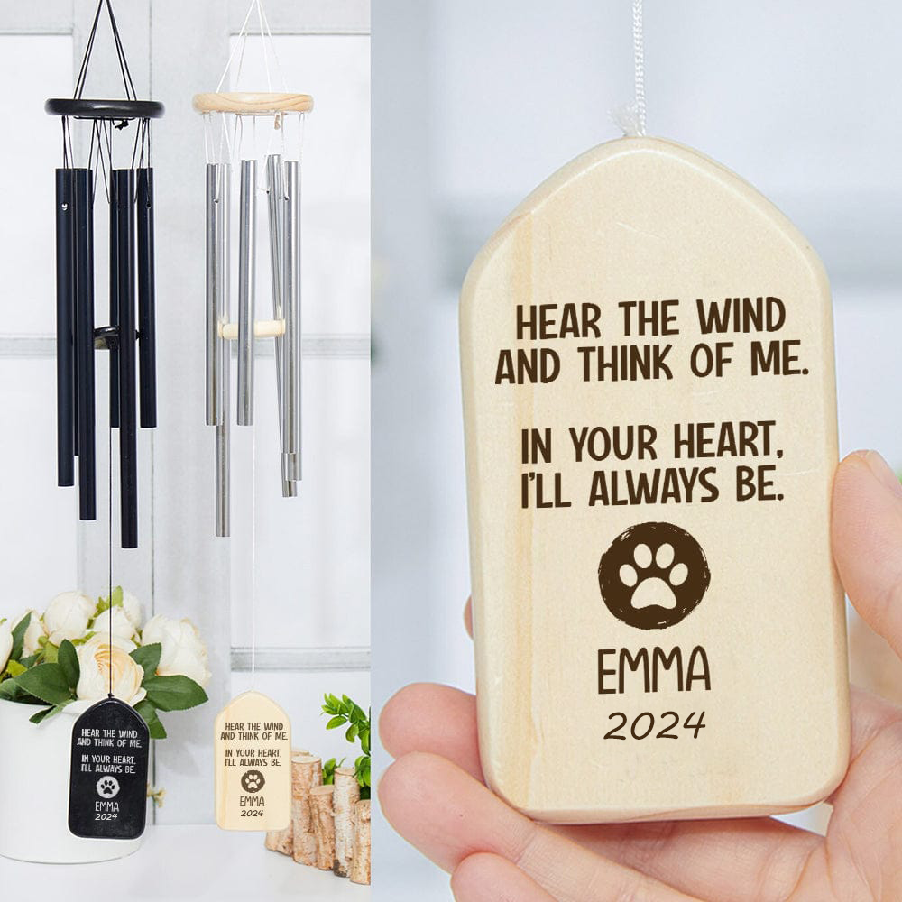 Hear The Wind And Think Of Me Dog Cat Memorial Wind Chimes Personalized Gifts