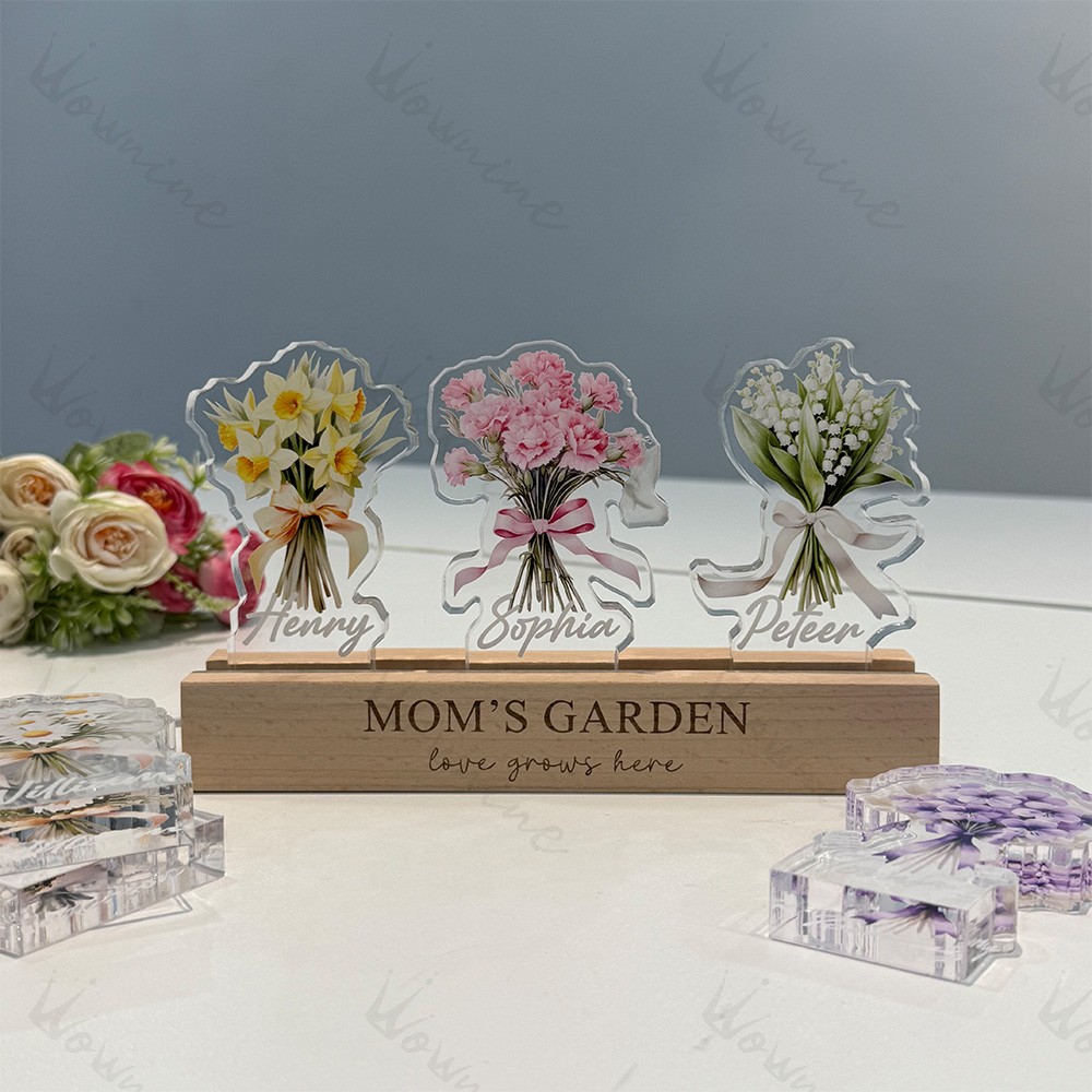 Single Birth Flower Bouquet Custom Names 3D 15mm Thick Crystal Acrylic Light