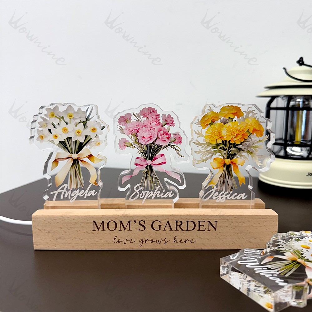 Single Birth Flower Bouquet Custom Names 3D 15mm Thick Crystal Acrylic Light