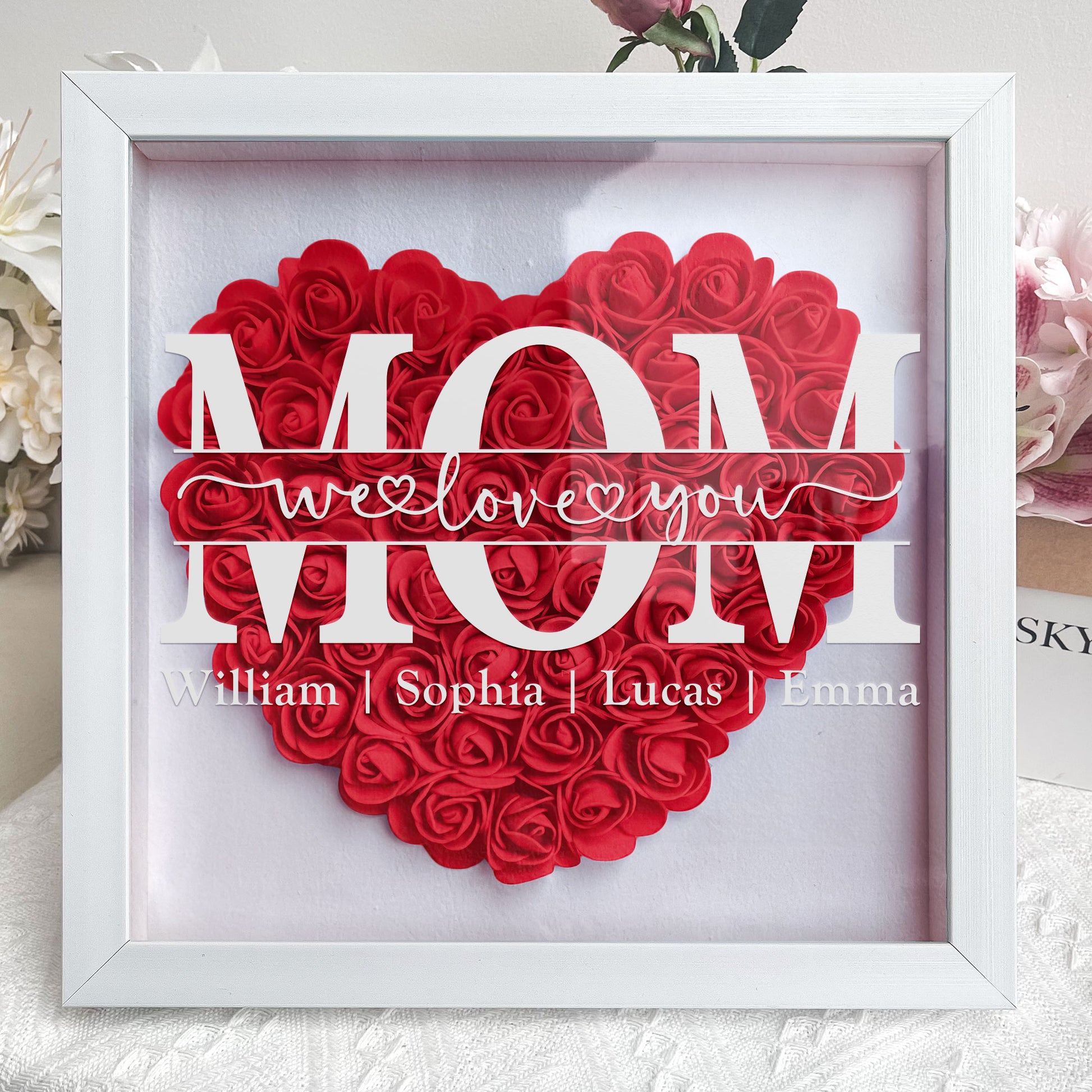 Personalized Mom Flower Shadow Box With Name For Mother's Day