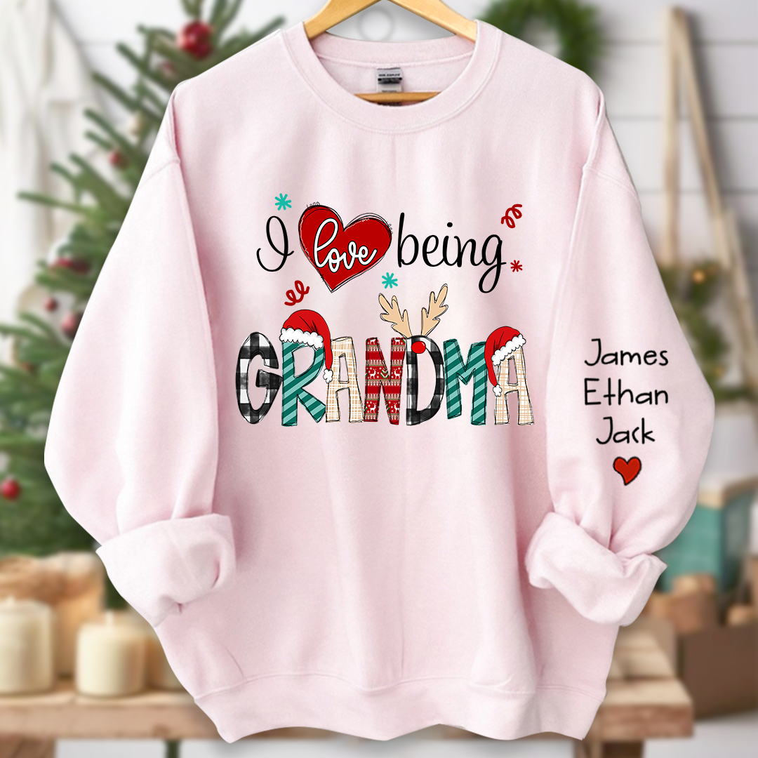 Merry Christmas  I Love Being Grandma Sweatshirt, Custom Grandma and Grandkids Sweatshirt