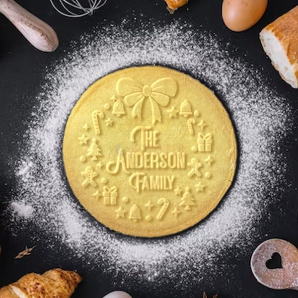 Personalized Christmas Wreath Design Cookie Stamp Family Cookie