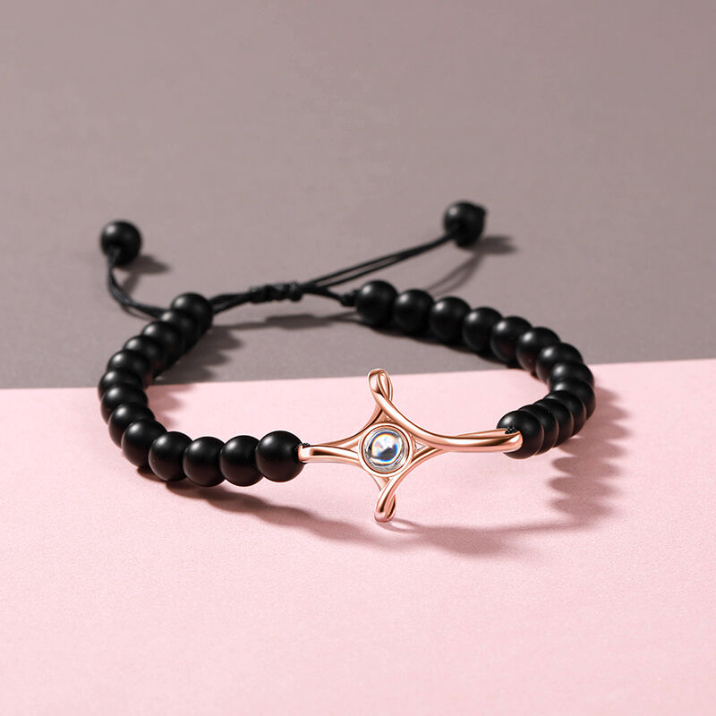 Personalized Photo Black Beaded Projection Bracelet with Cross