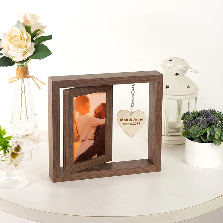 Personalized Photo Rotatable Wooden Frame Custom Text Gift For Couple/Family