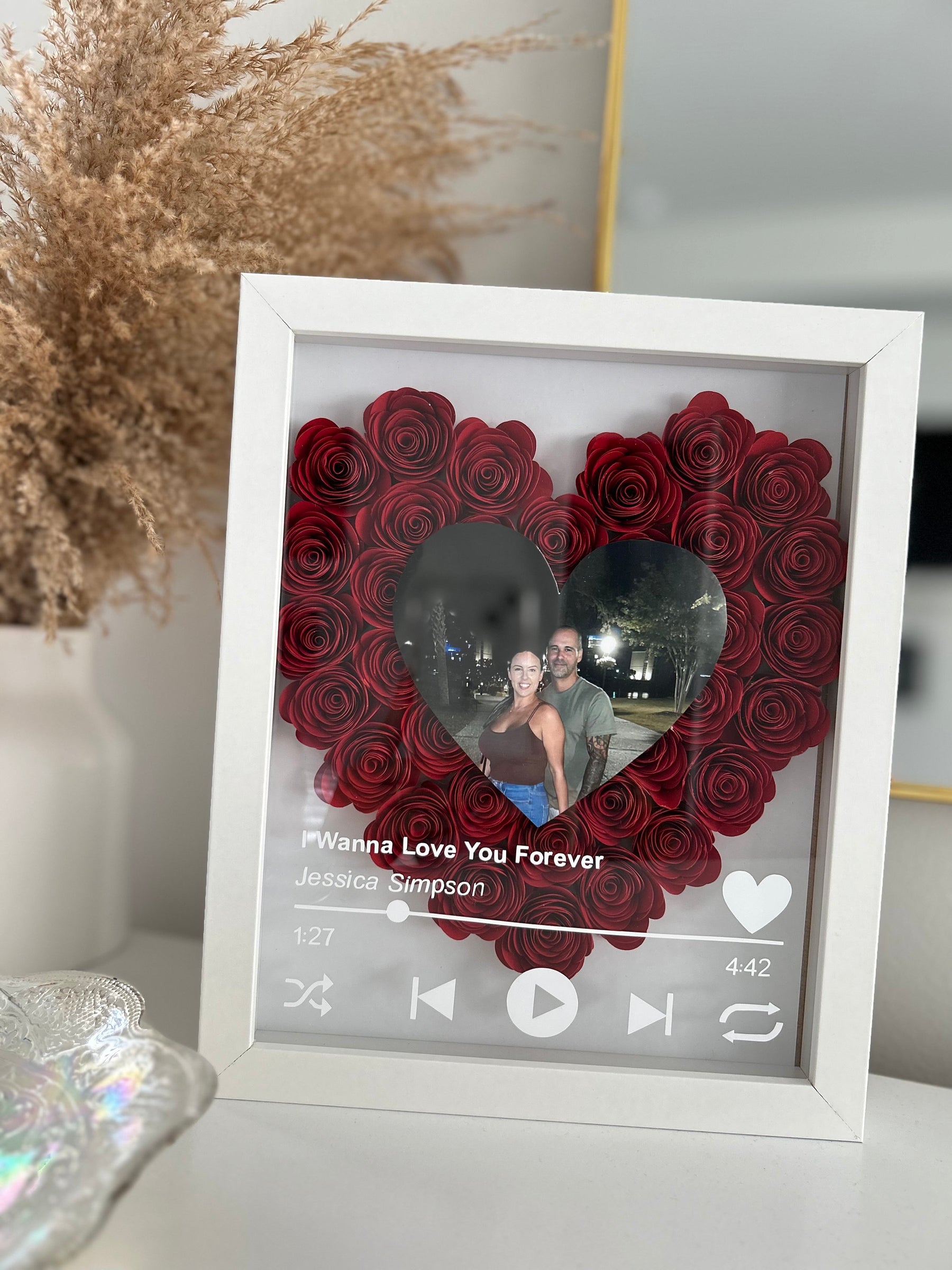 Personalized Roses Flower Shadow Box With Couple Photo For Wedding Anniversary Valentine's Day