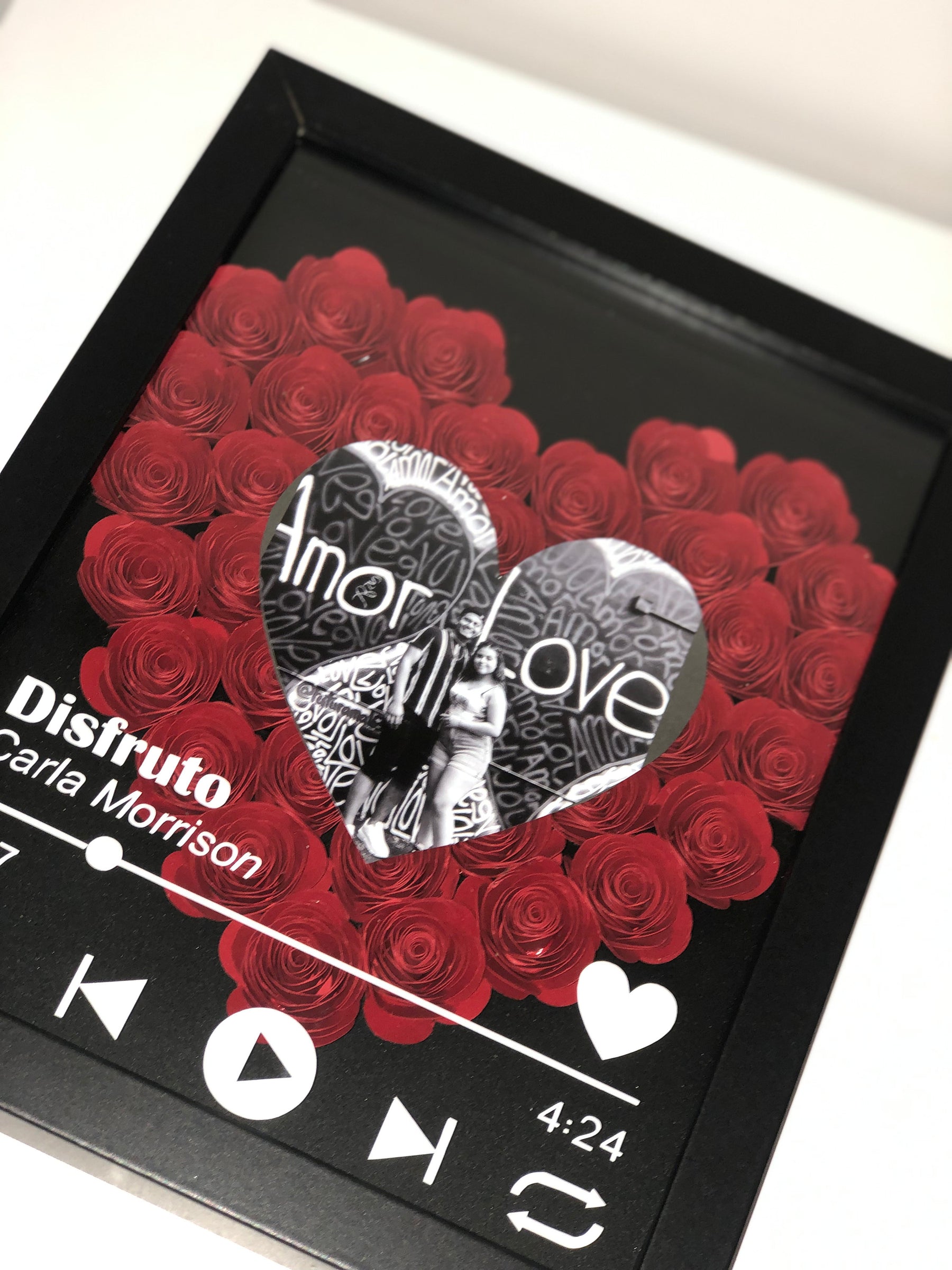 Personalized Roses Flower Shadow Box With Couple Photo For Wedding Anniversary Valentine's Day