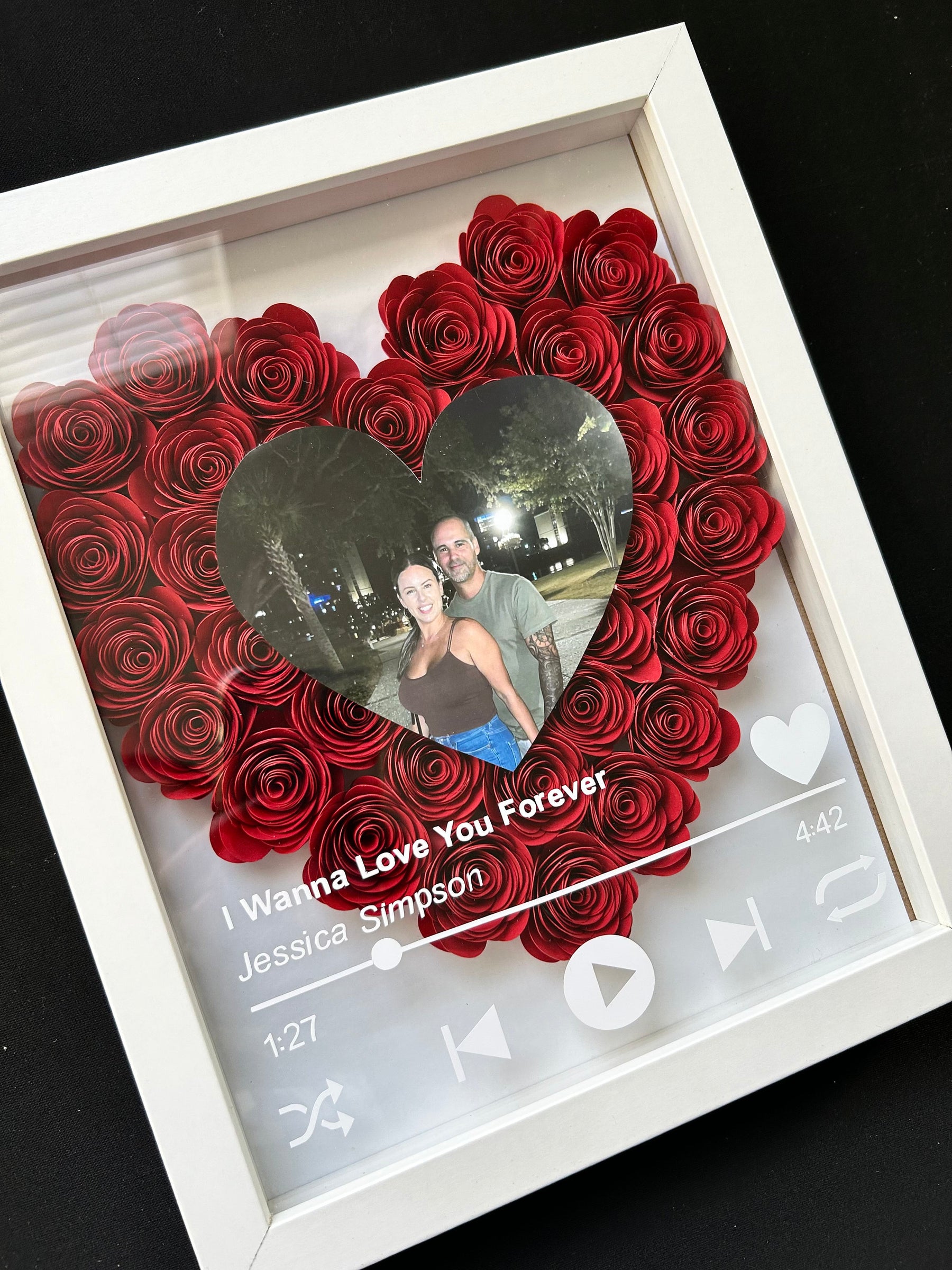 Personalized Roses Flower Shadow Box With Couple Photo For Wedding Anniversary Valentine's Day