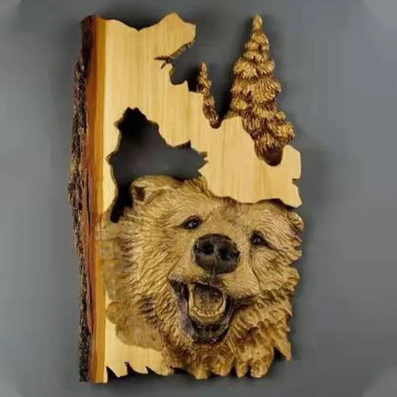 Animal Carving Handcraft Wall Hanging Sculpture Wood