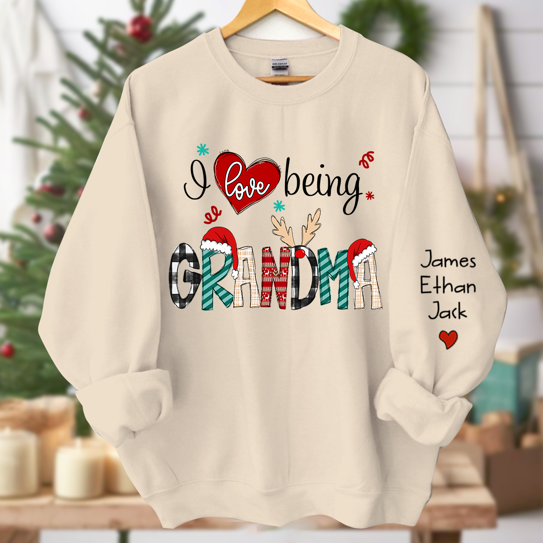 Merry Christmas  I Love Being Grandma Sweatshirt, Custom Grandma and Grandkids Sweatshirt