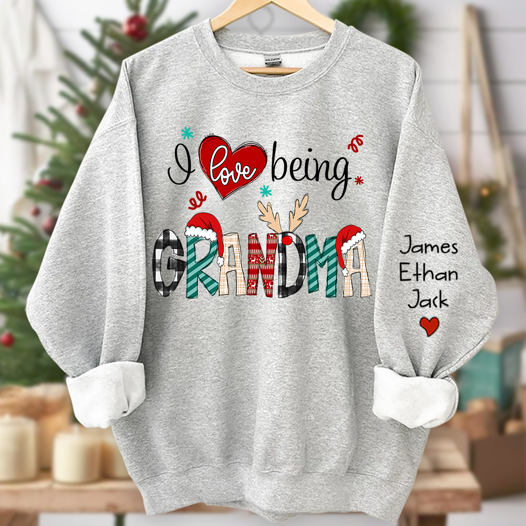 Merry Christmas  I Love Being Grandma Sweatshirt, Custom Grandma and Grandkids Sweatshirt