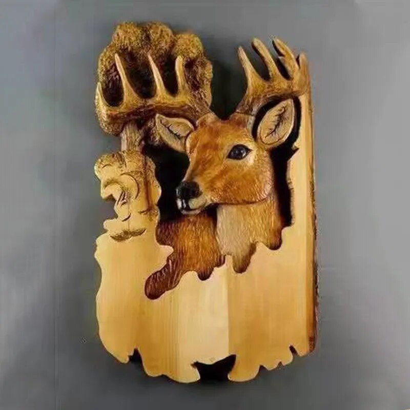 Animal Carving Handcraft Wall Hanging Sculpture Wood