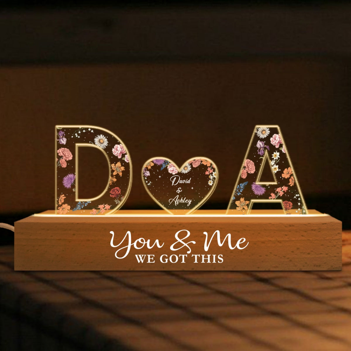 Couple Initials Floral Theme Anniversary Gift Personalized Acrylic Block LED Night Light, Heartfelt 2025 Valentine's Day Gift, Anniversary Gift For Girlfriend, For Wife