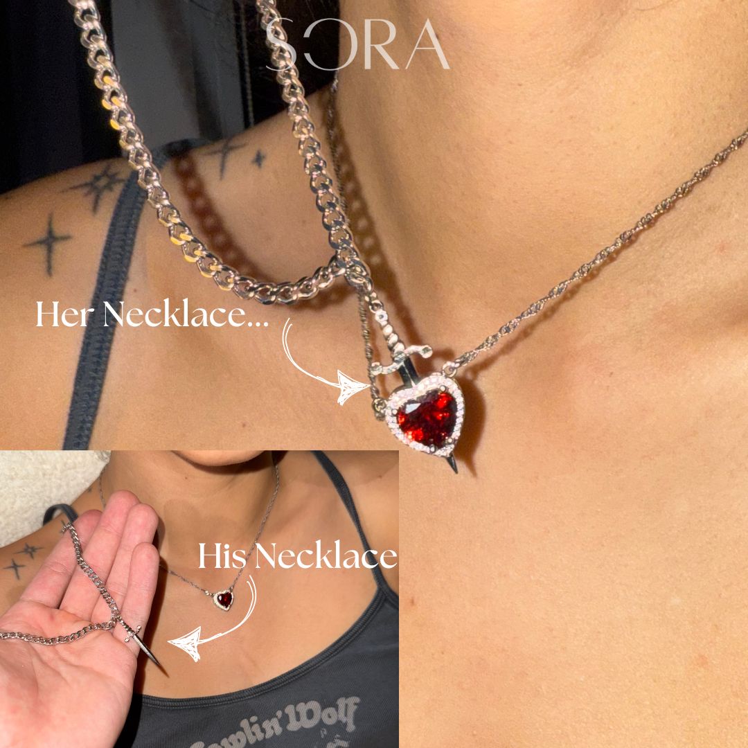 Eternal Rose Box - W/Heart & Sword Promise Necklace Set