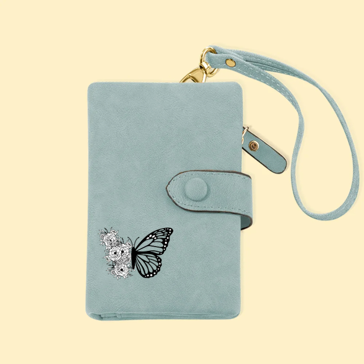 Personalized Tri-Fold Butterfly Birth Flower Leather Wallet with Coin Holder Birthday Christmas Gift for Woman