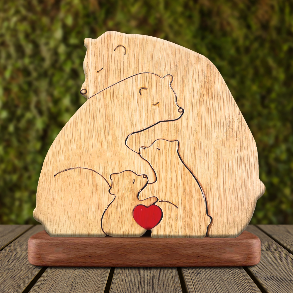 Lovely Bear Family Hugging In Cozy Season - Puzzle Wooden Bears Family - Wooden Pet Carvings