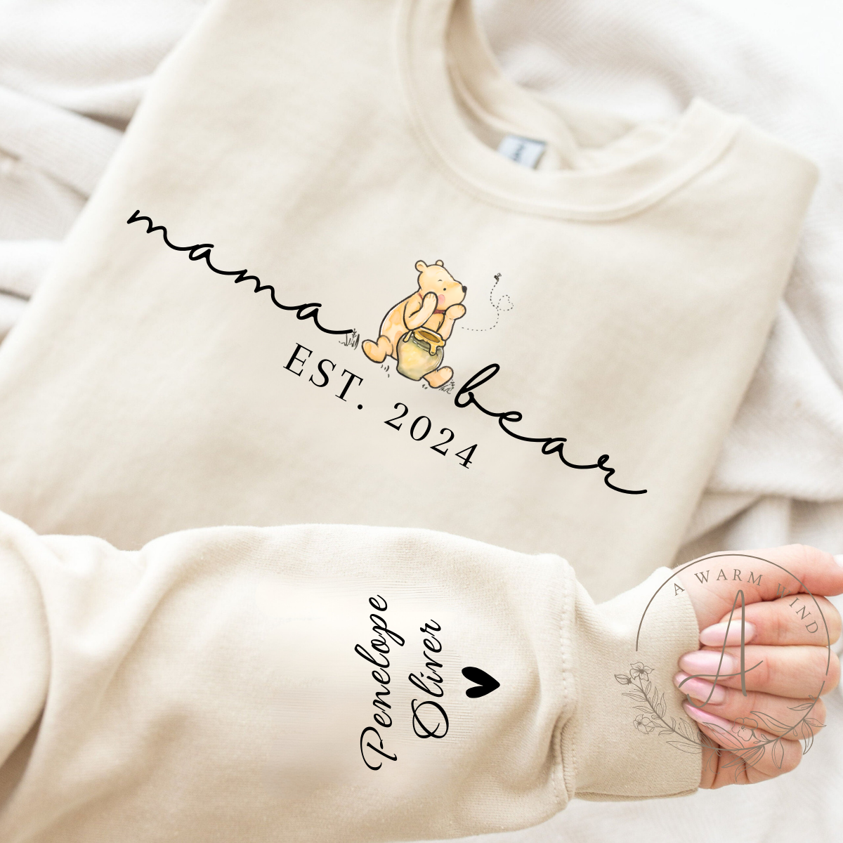 Custom Mama Bear Shirt with Kid Name on Sleeve,Mothers Day Gift