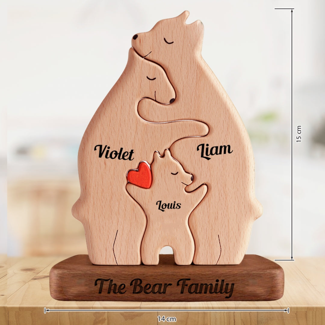 Personalized Wooden Bears Family - Puzzle Wooden Bears Family - Wooden Pet Carvings