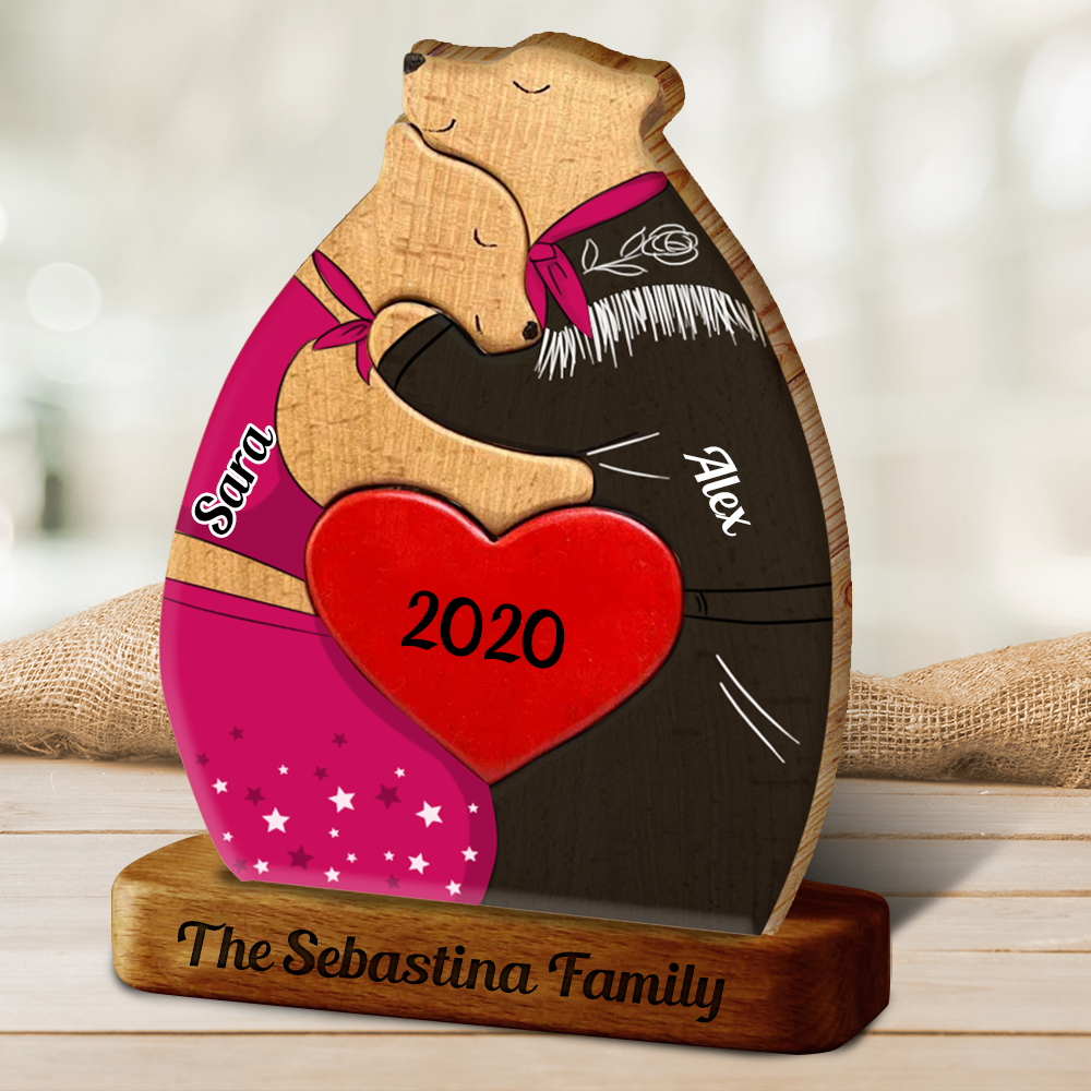 Anniversary Personalized Wooden Bears Couple - Puzzle Wooden Bears Family - Wooden Pet Carvings